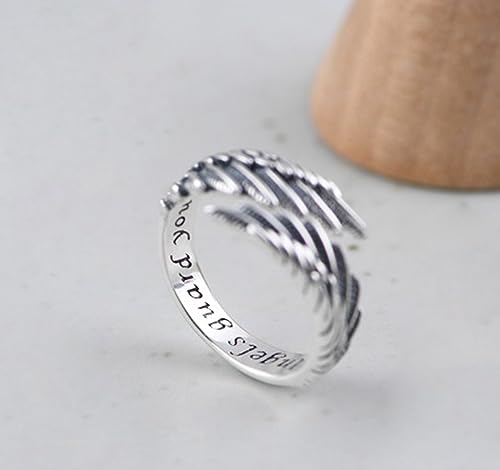 Bague ouverte ailes d'ange argent S925 ajustable style rétro - 7