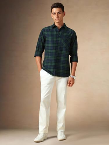 Image of Dennis Lingo Men Flannel Check 100% Cotton Relaxed Fit Full Sleeves Shirts