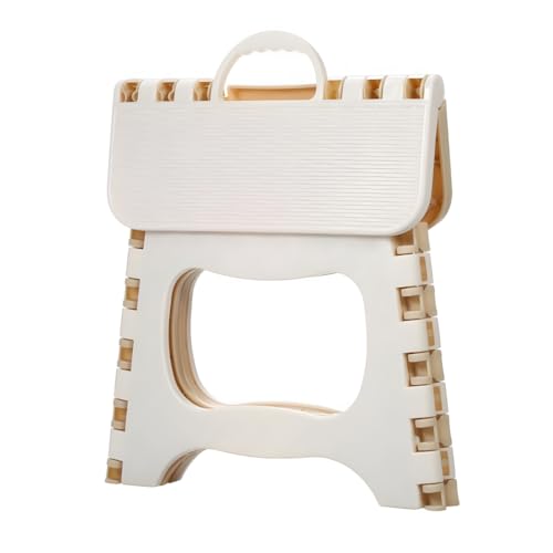 Image of Slim Portable Folding Stool Lightweight Non-Slip Plastic Step Stool with Carry Handle - Foldable, Portable & Space-Saving Design