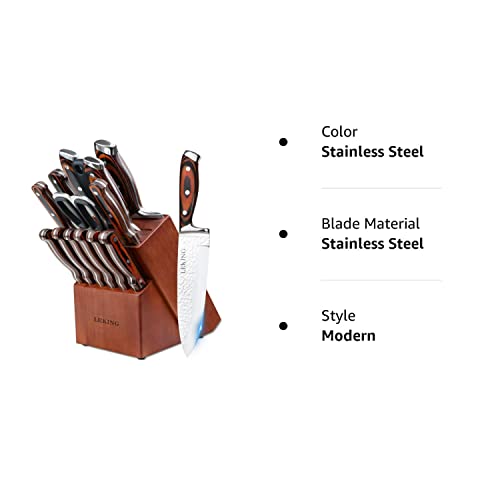 Leking 15-Piece Block Knife Set With Wooden Block, Premium High Carbon Stainless Steel Chef Knife Set With Pakka Wooden Handle, Kitchen Knife Sets With Sharpener, Knives Set, Scissor, 6 Steak Knives #TOP6