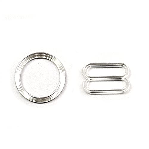 Zhongpai 100Set Clear Plastic Invisible Lingerie Rings (8.5g) and Sliders (9g) Bra Bikini Rings (15mm)