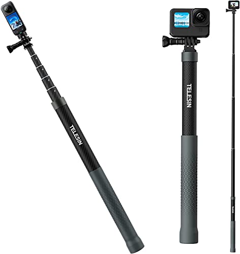 TELESIN 47 cali Selfie Stick z włókna węglowego, wysuwany kij do selfie pasuje do Gopro 13 12 11 10 9 8 7 Series Insta360 X5 X4 X3, dji Osmo 360 Action 6 5pro 4 3 kieszeń 3 2
