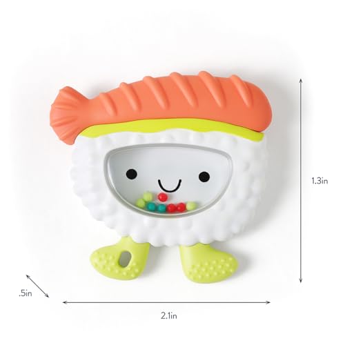 Image of Itzy Ritzy Silicone Rattle Teether- BPA-Free Silicone Teether with Rattle for Babies & Toddlers - Features a Gentle Rattle Sound, Colorful Beads & Multiple Textures (Sushi)