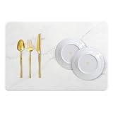 HCFQ Stone Drying Mat for Kitchen Counter,Quick Drying Diatomaceous Earth for Tableware Mat,16"L x 12"W in Ultra Absorbent Fast Dry Non-Slip Resistant Eco-Friendly Stone Dish Drying Mat (Marbling)