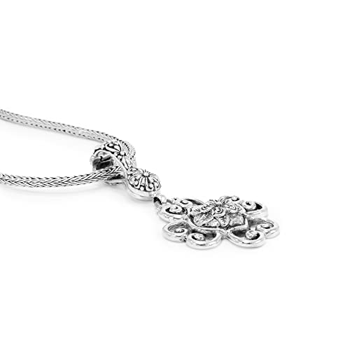 Sarda .925 Sterling Silver 2-1/8" Frangipani Open Scrollwork Enhancer Pendant - Handmade By Bali Artisans #TOP2