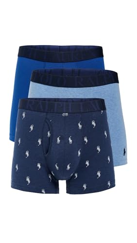 Polo Ralph Lauren Herren Stretch Classic Fit Boxershorts, Trunks & langes Bein erhältlich, 3er-Pack, Pale Royal Heather/Monroe Blue Heather W/White Aopp/Blue Saturn