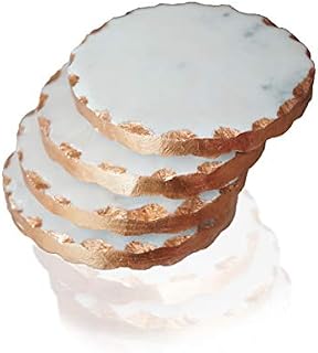 Nikita By Niki White with Grey Marble Coasters - Rose Gold, Silver or Gold Coasters with Metallic Leaf Edge - Neutral Home Drinks Coaster for Living Room or Kitchen - Set of 4 - Gift Box (Rose Gold)