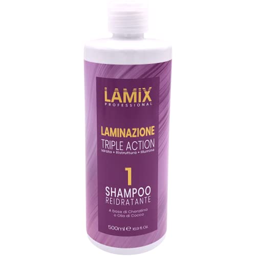 SHAMPOO IDRATANTE 1 LAMIX Triple Action laminazione per capelli con cheratina altamente idratante nutre i capelli in profondità 500ml