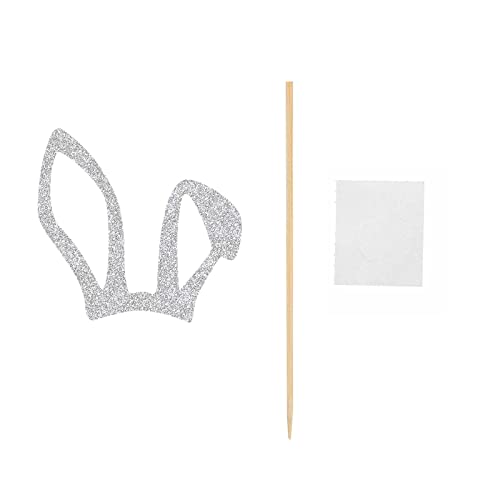 24Pcs Silver Glitter Bunny Ear Cupcake Toppers Easter Rabbit Ear Cake Toppers Food Picks Cake Decoration For Easter Spring Holiday Party Suppliers #TOP2