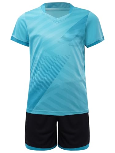 Kids Sport Shorts Sets Boys Football Sports Uniform Soccer Jersey T-shirt With Shorts Set Training Suits Sky Blue 9-10 Years3