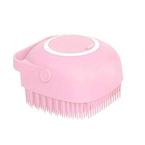 Sell Panda Silicone Bath Shower Brush Reusable Exfoliating Body Scrubber Soft Bristle Massager Brush with Fill Soap Dispenser for Gentle Scrub Smoother Skin Scalp Body Wash Massage Hair Comb (Pink)