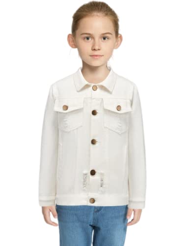 Image of Girls Boys Jean Jacket for (4-14 Years Kids) Trendy Cozy Soft Ripped Denim Coat Casual Outerwear School Travel Teen Gift