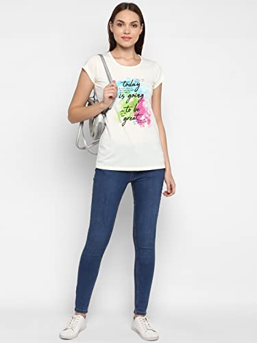 Image of Modeve Women Printed Cotton Blend Half Sleeve Round Neck T-Shirt for Summer