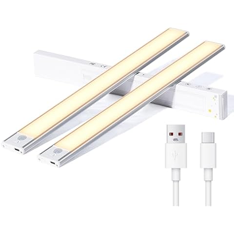Under Cabinet Lights, 74 LED Rechargeable Battery Powered Indoor Motion Sensor Lights, 3 Adjustable Closet Lights, Kitchen, Staircase Wireless Under Counter Lights - 2-Pack Cover