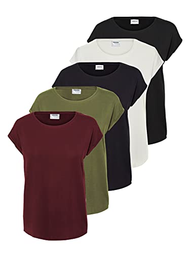 VERO MODA Damen VMAVA Plain SS TOP GA 5PACK, Black/Snow White+ Port ROLYALE, XS – Ansicht 1