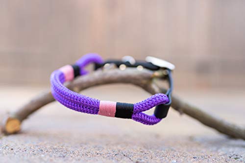 Wau-Effekt Tauhalsband für Hunde - 100% Handarbeit - Halsband - Halsung aus robustem Segeltau mit Biothaneverschluss (S, Lila - Dunkelblau Rosa)