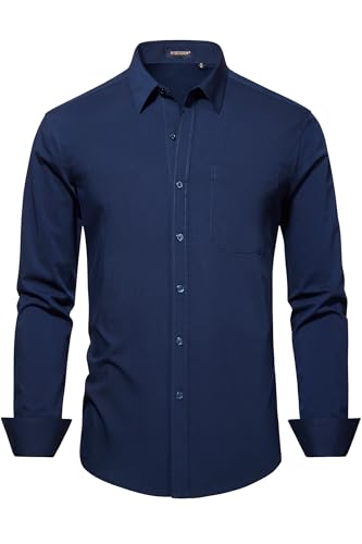 Image of HISDERN Mens Dress Shirts Long Sleeve Button Down Casual Shirts for Men Inner Contrast Formal Business Tuxedo Wedding Shirt