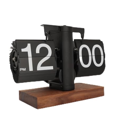 Reloj de Flip Digital Retro, Reloj de Mecánico Automático, Engranaje de Batería Automática de Decoración Moderna de Mediados de Siglo Funcionan en Equipo para (Black)