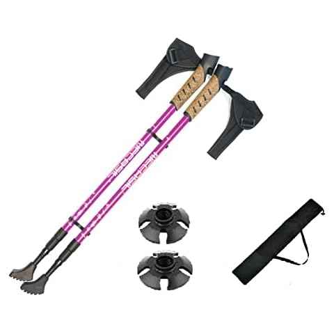 Hikehobby Set of 2 Aluminium Nordic Walking Poles Telescopic Anti-Shock Trekking Hiking, Pink, 65-135 CM Cover