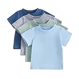 Baby Boy 4-Pack Short Sleeve Crewneck T-Shirts Top Active Tee Toddler Boys' Solid/Striped Cotton T-Shirt (US, Age, 12 Months, 18 Months, Blue Grey Yellow)