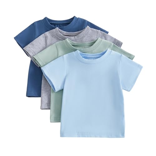 Baby Boy 4-Pack Short Sleeve Crewneck T-Shirts Top Active Tee Toddler Boys' Solid/Striped Cotton T-Shirt (US, Age, 12 Months, 18 Months, Blue Grey Yellow)