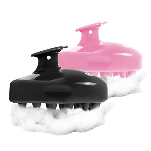2er Pack Kopfhaut Massage Bürste, FReatech Kopfmassage [Nass & Trocken] Kopfmassagegerät, Silikon Shampoo Haarbürste Reinigt Haarwurzeln, Peeling und Schuppen, Fördert das Haarwachstum, Schwarz&Rosa