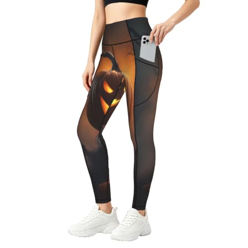 Pantalones de yoga para mujer leggings de Halloween elásticos con bolsillos para entrenamiento