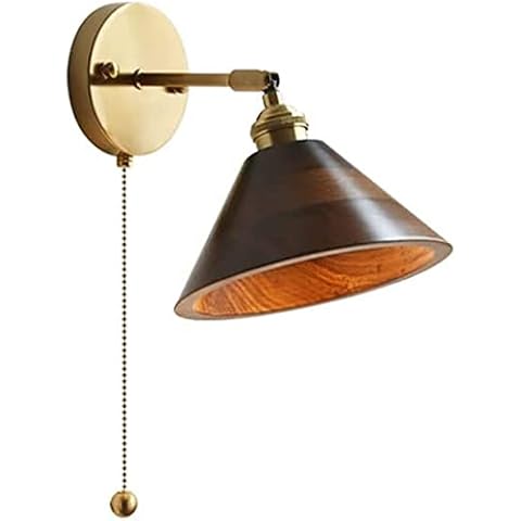 Creative Wood Art Metal Wall Hanging Lamps Black Walnut With Switch Pull Cord Indoor Wall Lamps Nordic Minimalist Brass Wall Sconce Lamps Lighting Fixture E27 Single Head Wall Luminaire Living R Cover