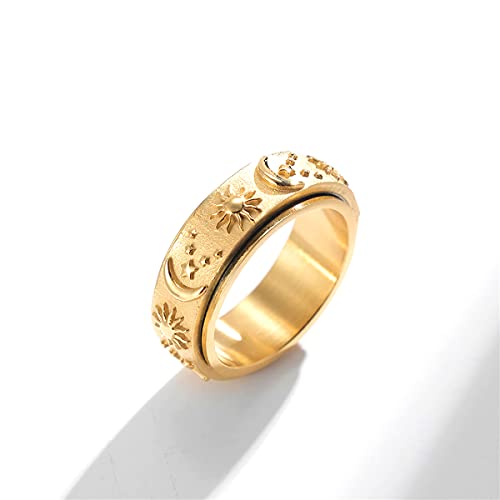 Nanafast Stainless Steel Spinner Ring For Anxiety Fidget Rings For Relieving Stress Anxiety Ring Sun Moon Stars Promise Engagement Ring Gold 7 #TOP2
