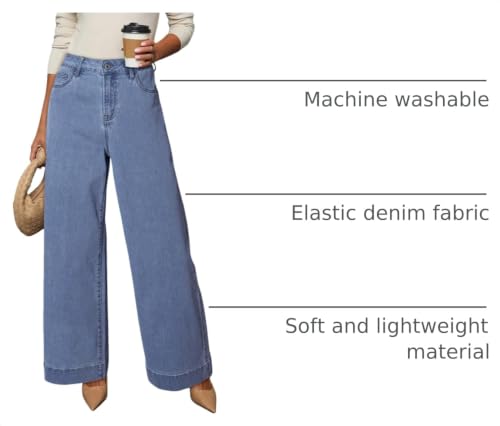 Image of Dokotoo Women's Casual High Waisted Jeans Stretch Wide Leg Loose Denim Pant