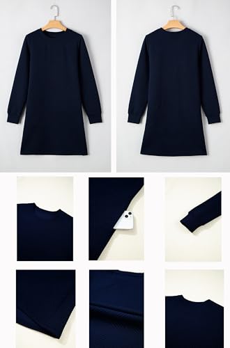 BLENCOT Womens Casual Pullover Sweatshirt Dress Crewneck Long Sleeve Trendy Fall Textured Solid Mini Dresses with Pockets4