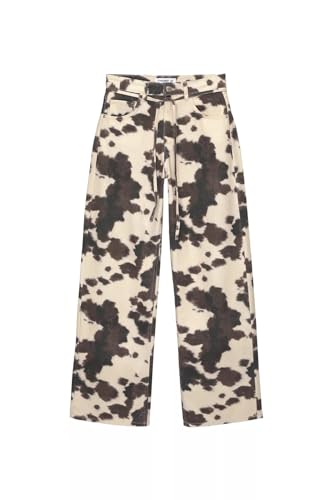 Cow Print Pants Women Men Loose Wide Leg Jeans Loose Fit High Waisted Straight Leg Vintage Baggy Denim Pants (Cow Print,Medium)