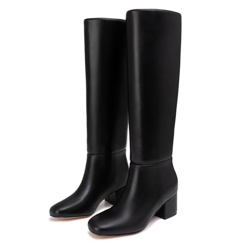Athlefit Knee High Boots for Women Chunky Low Heel Fashion Round Toe Tall Boots3