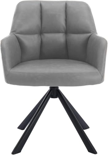 Image of Finch Fox Battle Modern 360 Swivel Mid-Back Arm Faux-Leather Study Upholstered Comfortable Metal Base Computer Office Desk Chair in Light Grey Color