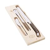 Jean Dubost Laguiole 3-Piece Breakfast Set, Linen Handles - Rust-Resistant Stainless Steel - Includes Wooden Tray - Made in France