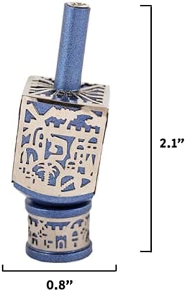Yair Emanuel Decorative Dreidel with Jerusalem Cutout and Stand | Hanukkah Sevivon Gift Jewish Decorations (Blue, Small)