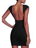 Verdusa Women's Backless Round Neck Cap Sleeve Bodycon Mini Clubwear Dress Black Large
