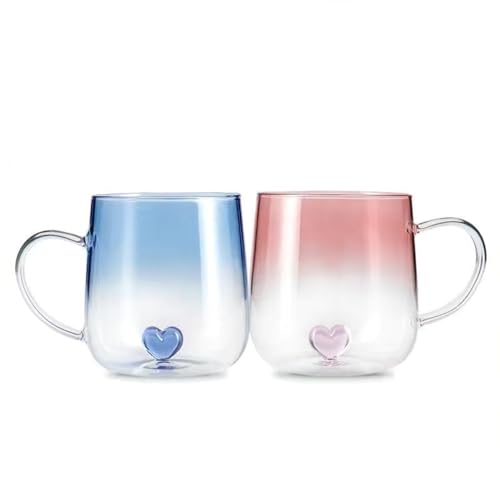 FLYILIA マグカップ ペアマグカップ ハート型 コーヒーカップ ティーカップ 3D立体 取っ手付き 耐熱ガラス ミルクカップ ガラスカップ タンブラーグラス タンブラー ガラスコップ 湯呑み ハイボールグラス コーヒーグラス ティーグラス 可愛い お