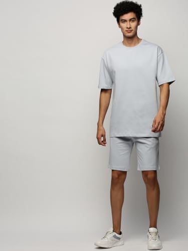 Image of SHOWOFFFF Men Solid Two-Piece Co Ords | Round Neck Half Sleeves Cotton Co Ords for Mens | Mid-Rise Regular Fit Above Knee Co Ords for Men's