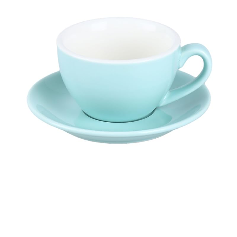 Duże ceramiczne kubki do kawy, Zestaw ceramiczny kubek do kawy, spodek i łyżeczka, wielokolorowy, 201-300 ml(Green)