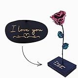 Forging Art Bcn® Rosa Eterna de Hierro Forjada a Mano con Base de Madera - Edición I Love You - Regalo Día de la Madre, Bodas de Hierro (6 Aniversario) (Love con Base)