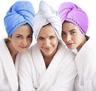 Microfiber Hair Towel Turban Wrap 3 Pack - Laluztop Anti Frizz Absorbent & Soft Shower head Towel, Quick dryer Hat, Bathing Wrapped Cap for Women Girls Mom Daughter（White/Blue/Purple）