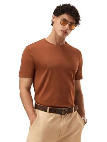 Image of The Souled Store Supima: Earthen Clay Men and Boys Short Sleeves Round Neck Solid Regular Fit Cotton Supima T-Shirts