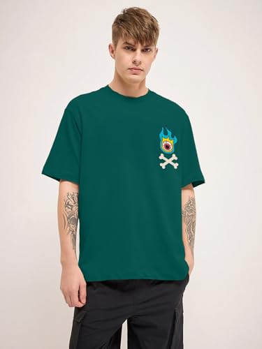 Image of Veirdo Cotton Drop Shoulder Round Neck Oversized Baggy Fit Front & Back Graphic Printed Half Sleeve T-Shirt Men (Available in from S to 2XL)