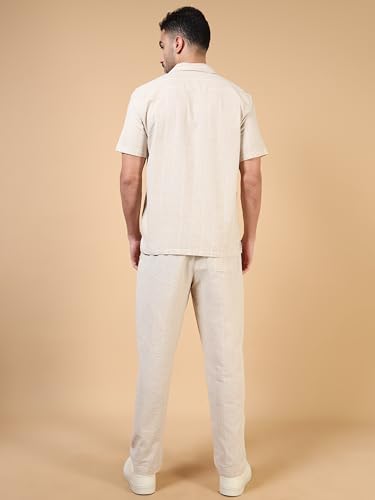 Image of StitchX Men's Airport Look Textured Seersucker Resort Cotton Shirt & Trouser Co-Ord Set S-2XL