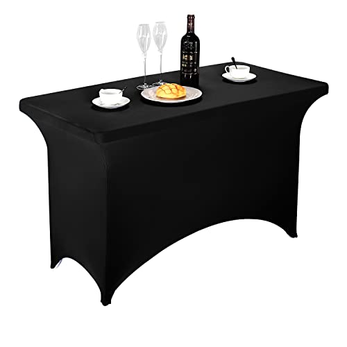 Image of FORLIFE Spandex Table Cover - Fitted 4ft Rectangular Tablecloth, Stretch Patio Cover, Universal for Wedding, Banquet, Party (Black)