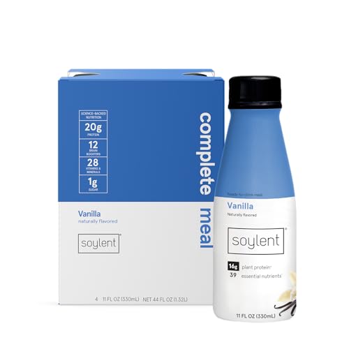 Soylent Vanilla Plant Protein Meal Replacement Shake, 11 Fl Oz, 4 Bottles - Packaging and Flavor May Vary