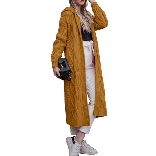Chaqueta de punto para mujer con capucha, cárdigan largo abierto casual