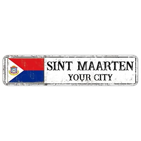 Sint Maarten Beer Tin Metal Sign Patriotic Flag Custom City Tin Metal Sign Classic Barks & Grill Garage Signs Decorative for Home Garden Bar Cafe Restaurant Garage 4x18in Cover