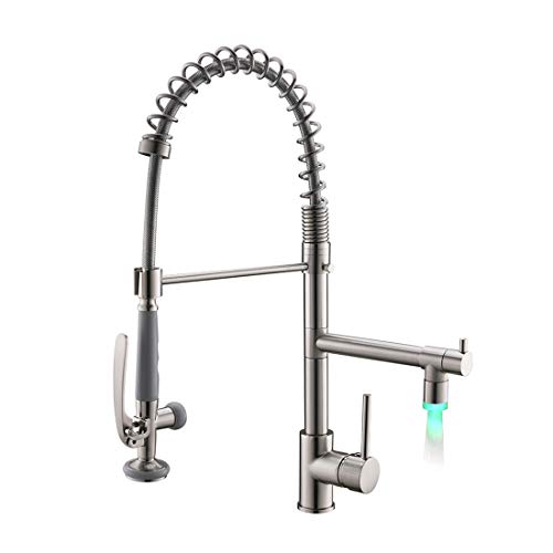 🔥 Flash Sale Fapully Contemporary Single Handle Kitchen Faucets with Pull Down Sprayer, 2 Spout Kitchen Sink Faucet with LED Light Brushed Nickel Black Friday - 80% OFF Fapully Contemporary Single Handle Kitchen Faucets with Pull Down Sprayer, 2 Spout Kitchen Sink Faucet with LED Light Brushed Nickel